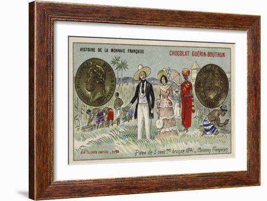 Bronze 5 Centimes Piece of the French Colonies, 1841-null-Framed Giclee Print