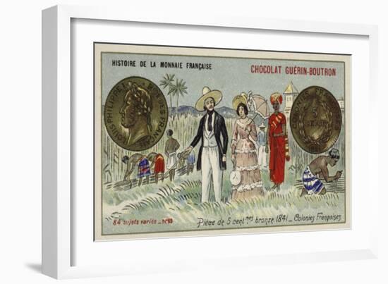 Bronze 5 Centimes Piece of the French Colonies, 1841-null-Framed Giclee Print