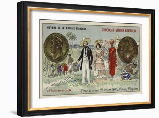 Bronze 5 Centimes Piece of the French Colonies, 1841-null-Framed Giclee Print