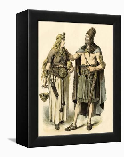 Bronze Age Costume: Barbaric Couple of Europe. 19Th Century Coloring Engraving.-null-Framed Premier Image Canvas