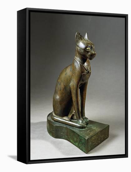 Bronze and Gold Statuette of Goddess Bastet as a Cat, also known as the Psamtik Cat-null-Framed Premier Image Canvas