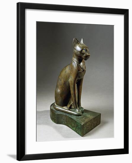 Bronze and Gold Statuette of Goddess Bastet as a Cat, also known as the Psamtik Cat-null-Framed Giclee Print