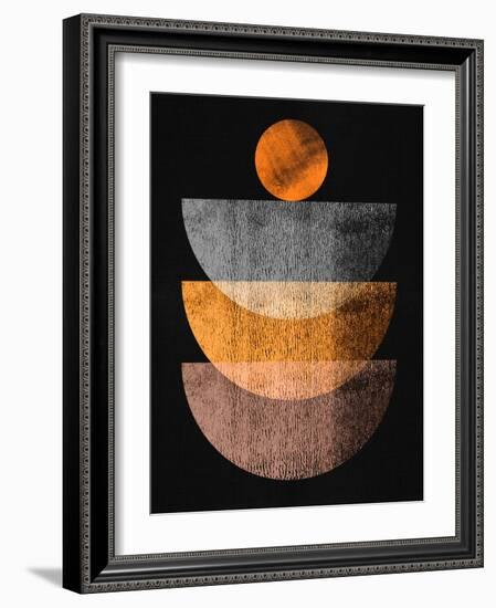 Bronze and Gray on Black Half Moons-Eline Isaksen-Framed Art Print