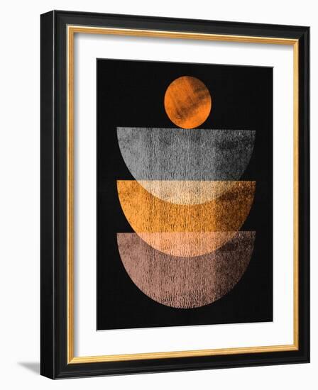 Bronze and Gray on Black Half Moons-Eline Isaksen-Framed Art Print