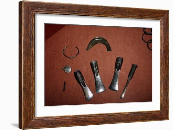 Bronze Artefacts Chisel, Axes, Sickle from Bavaria, South Germany, Bronze Age, 12th-8th century BC-Unknown-Framed Giclee Print