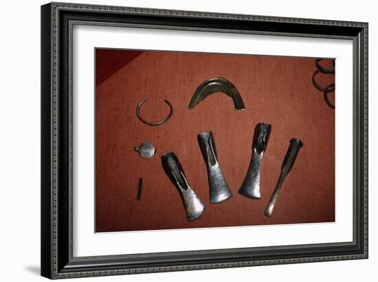 Bronze Artefacts Chisel, Axes, Sickle from Bavaria, South Germany, Bronze Age, 12th-8th century BC-Unknown-Framed Giclee Print