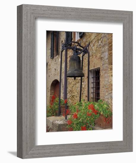 Bronze Bell, Geraniums and Farmhouse, Tuscany, Italy-Merrill Images-Framed Photographic Print