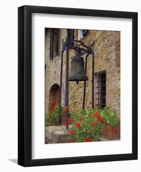 Bronze Bell, Geraniums and Farmhouse, Tuscany, Italy-Merrill Images-Framed Photographic Print