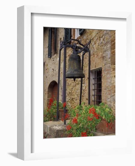 Bronze Bell, Geraniums and Farmhouse, Tuscany, Italy-Merrill Images-Framed Photographic Print