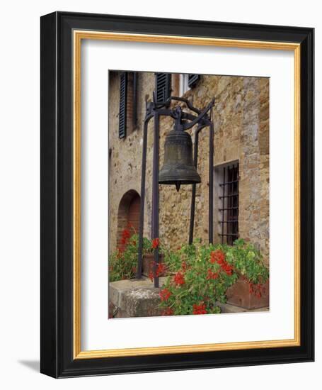 Bronze Bell, Geraniums and Farmhouse, Tuscany, Italy-Merrill Images-Framed Photographic Print