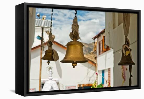 Bronze Bells in Front of Buddhist Temple. India-Perfect Lazybones-Framed Premier Image Canvas