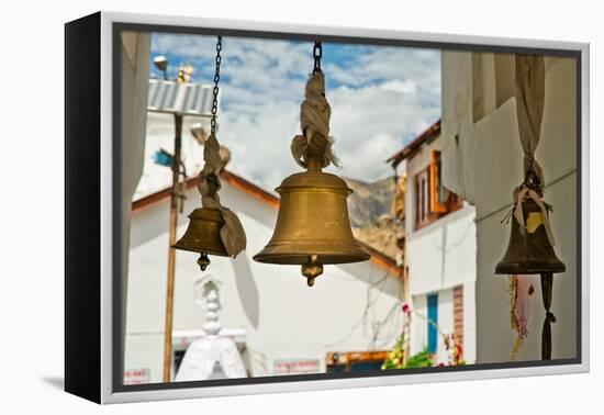 Bronze Bells in Front of Buddhist Temple. India-Perfect Lazybones-Framed Premier Image Canvas