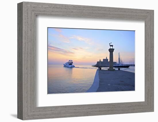 Bronze Doe and Stag Statues at the Entrance of Mandraki Harbour, Rhodes, Dodecanese-Neil Farrin-Framed Photographic Print