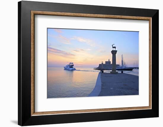 Bronze Doe and Stag Statues at the Entrance of Mandraki Harbour, Rhodes, Dodecanese-Neil Farrin-Framed Photographic Print