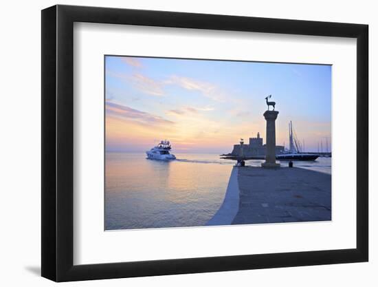 Bronze Doe and Stag Statues at the Entrance of Mandraki Harbour, Rhodes, Dodecanese-Neil Farrin-Framed Photographic Print