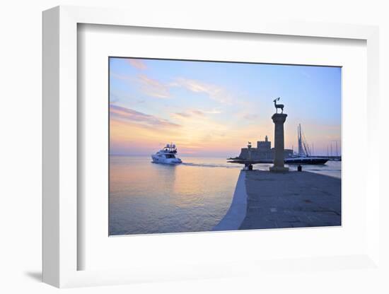 Bronze Doe and Stag Statues at the Entrance of Mandraki Harbour, Rhodes, Dodecanese-Neil Farrin-Framed Photographic Print