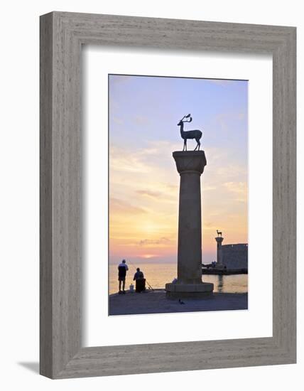 Bronze Doe and Stag Statues at the Entrance of Mandraki Harbour, Rhodes, Dodecanese-Neil Farrin-Framed Photographic Print