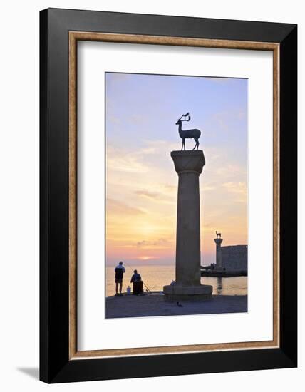 Bronze Doe and Stag Statues at the Entrance of Mandraki Harbour, Rhodes, Dodecanese-Neil Farrin-Framed Photographic Print