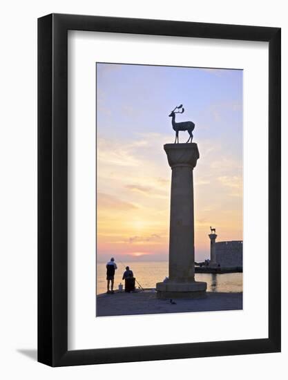 Bronze Doe and Stag Statues at the Entrance of Mandraki Harbour, Rhodes, Dodecanese-Neil Farrin-Framed Photographic Print