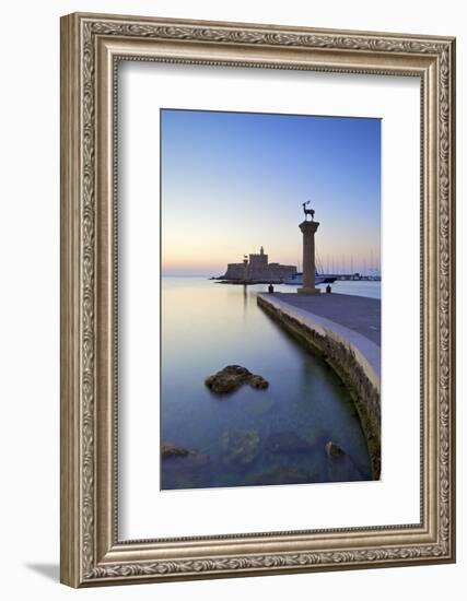 Bronze Doe and Stag Statues at the Entrance of Mandraki Harbour, Rhodes, Dodecanese-Neil Farrin-Framed Photographic Print