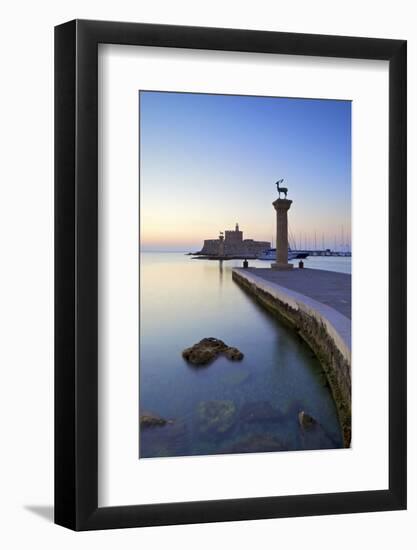 Bronze Doe and Stag Statues at the Entrance of Mandraki Harbour, Rhodes, Dodecanese-Neil Farrin-Framed Photographic Print