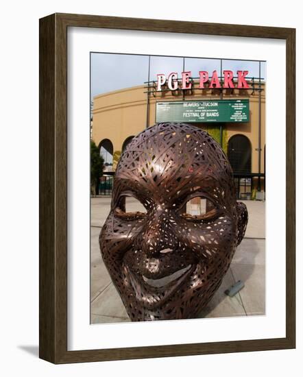 Bronze Face at PGE Park, Home of the Portland Beavers and Portland Timbers, Portland, Oregon, USA-Janis Miglavs-Framed Photographic Print