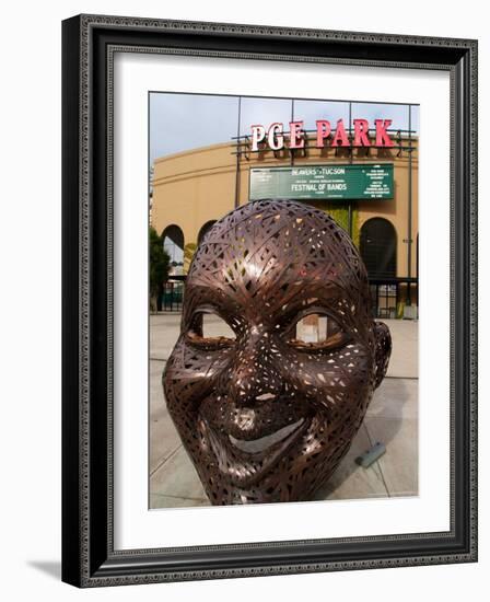 Bronze Face at PGE Park, Home of the Portland Beavers and Portland Timbers, Portland, Oregon, USA-Janis Miglavs-Framed Photographic Print