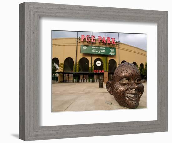 Bronze Face at PGE Park, Home of the Portland Beavers and Portland Timbers, Portland, Oregon, USA-Janis Miglavs-Framed Photographic Print