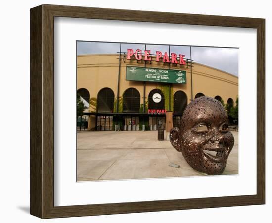 Bronze Face at PGE Park, Home of the Portland Beavers and Portland Timbers, Portland, Oregon, USA-Janis Miglavs-Framed Photographic Print