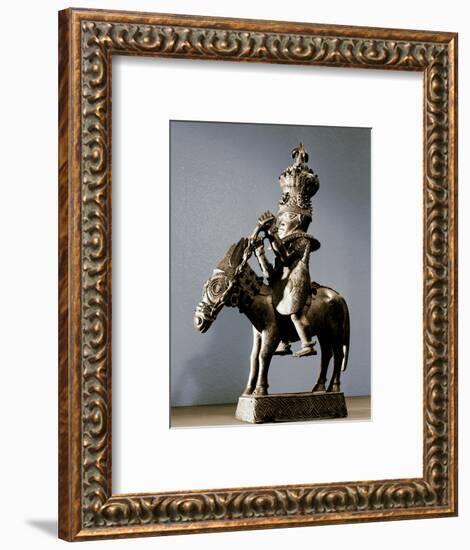 Bronze figure of a warrior on horseback, Benin, Nigeria, late 17th - early 19th century-Werner Forman-Framed Photographic Print