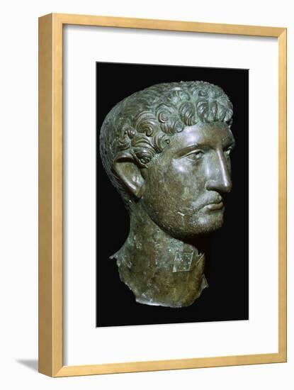 Bronze head from a statue of the Roman Emperor Hadrian, Roman Britain, 2nd century. Artist: Unknown-Unknown-Framed Giclee Print