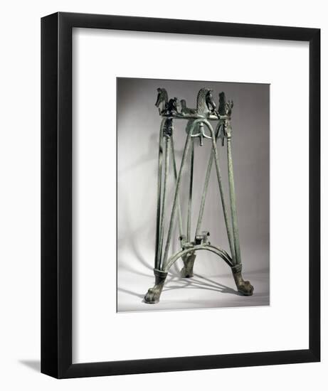 Bronze incense burner stand depicting horse heads and sphinxes, Etruscan, Italy, 8th century BC-Werner Forman-Framed Photographic Print