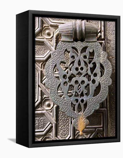 Bronze Knocker on Wooden Engraved Doors, Reales Alcazares, Seville, Andalucia, Spain, Europe-Guy Thouvenin-Framed Premier Image Canvas