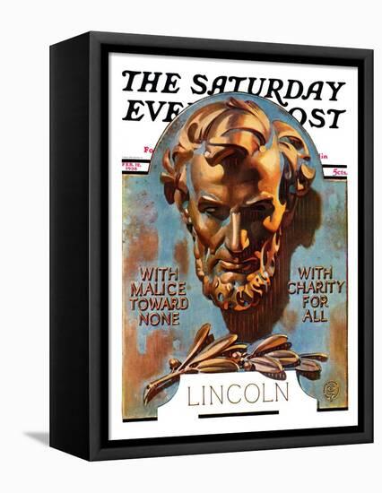 "Bronze Lincoln," Saturday Evening Post Cover, February 12, 1938-Joseph Christian Leyendecker-Framed Premier Image Canvas