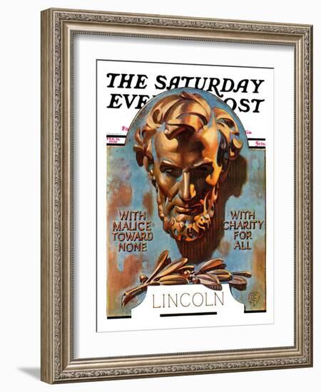 "Bronze Lincoln," Saturday Evening Post Cover, February 12, 1938-Joseph Christian Leyendecker-Framed Giclee Print