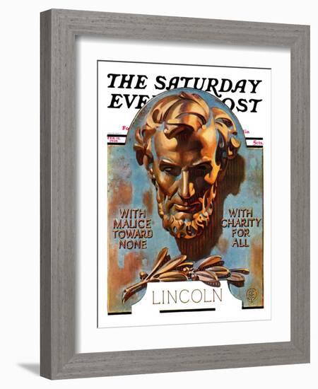 "Bronze Lincoln," Saturday Evening Post Cover, February 12, 1938-Joseph Christian Leyendecker-Framed Giclee Print