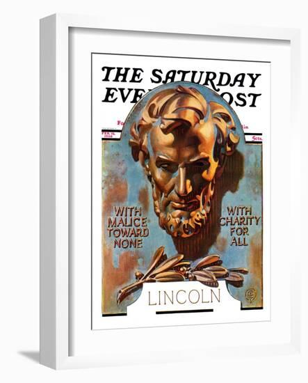 "Bronze Lincoln," Saturday Evening Post Cover, February 12, 1938-Joseph Christian Leyendecker-Framed Giclee Print