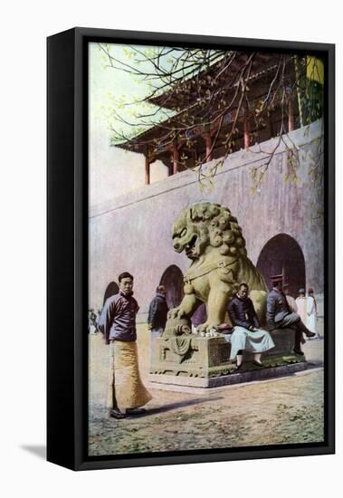 Bronze Lion, Entrance to the Imperial Palace, Peking, China, C1930S-Underwood-Framed Premier Image Canvas