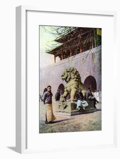 Bronze Lion, Entrance to the Imperial Palace, Peking, China, C1930S-Underwood-Framed Giclee Print