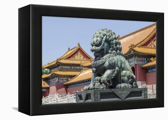 Bronze Lion Guarding the Entrance to the Gate of Supreme Harmony, Forbidden City, Beijing China-Michael DeFreitas-Framed Premier Image Canvas