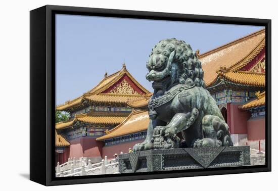 Bronze Lion Guarding the Entrance to the Gate of Supreme Harmony, Forbidden City, Beijing China-Michael DeFreitas-Framed Premier Image Canvas