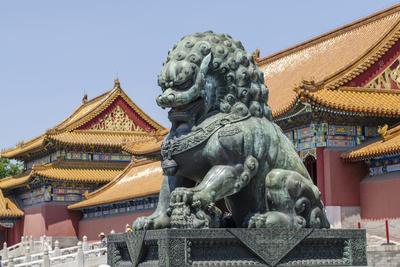 Bronze Lion Guarding The Entrance To The Gate Of Supreme Harmony Forbidden City Beijing China Photographic Print By Michael Defreitas Art Com