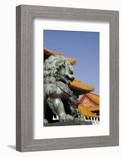 Bronze Mythological Lion Statue, Forbidden City, Beijing, China-Cindy Miller Hopkins-Framed Photographic Print