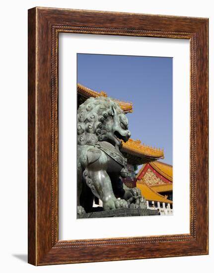 Bronze Mythological Lion Statue, Forbidden City, Beijing, China-Cindy Miller Hopkins-Framed Photographic Print