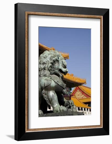 Bronze Mythological Lion Statue, Forbidden City, Beijing, China-Cindy Miller Hopkins-Framed Photographic Print