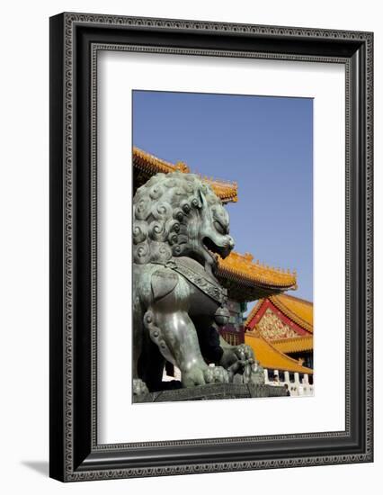 Bronze Mythological Lion Statue, Forbidden City, Beijing, China-Cindy Miller Hopkins-Framed Photographic Print
