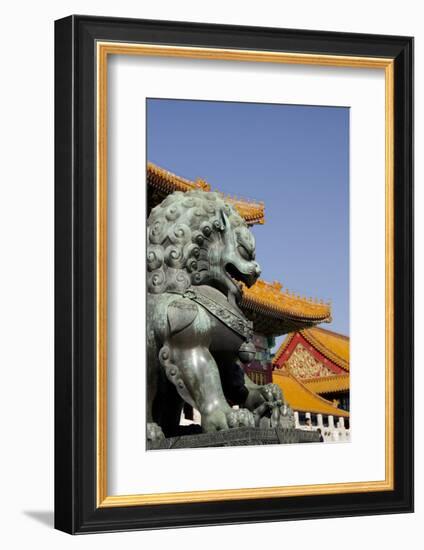 Bronze Mythological Lion Statue, Forbidden City, Beijing, China-Cindy Miller Hopkins-Framed Photographic Print