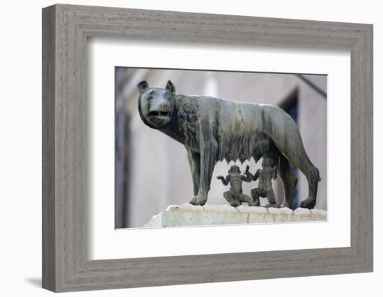 Bronze Sculpture of the She-Wolf with Romulus and Remus, Rome, Lazio, Italy-Stuart Black-Framed Photographic Print