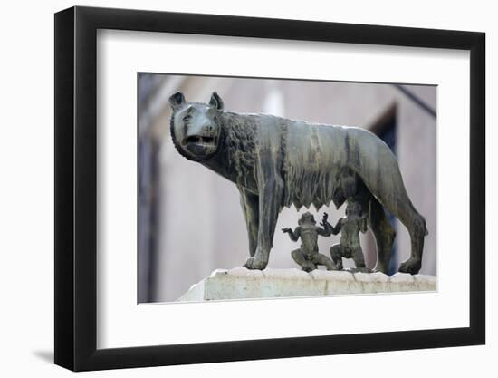 Bronze Sculpture of the She-Wolf with Romulus and Remus, Rome, Lazio, Italy-Stuart Black-Framed Photographic Print