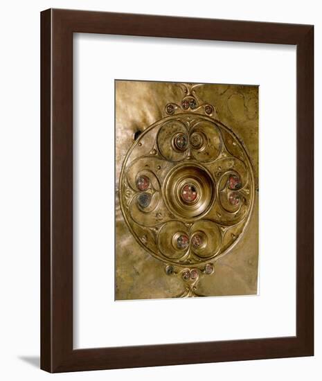 Bronze shield decorated with studs in red glass paste (detail)-Werner Forman-Framed Giclee Print